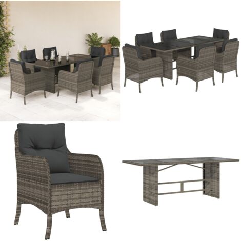 Set comedor jardín 7 pzas y cojines ratán sintético gris - Muebles de jardín - Sillas de jardín