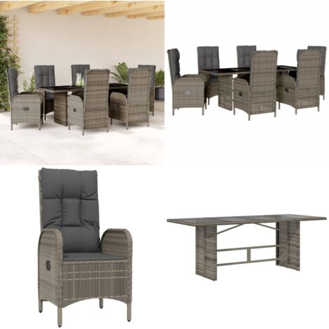 Set comedor jardín 7 pzas y cojines ratán sintético gris - Muebles de jardín - Sillas de jardín