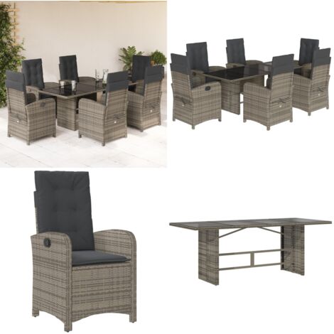 Set comedor jardín 7 pzas y cojines ratán sintético gris - Sillas de jardín - Cojines para asiento