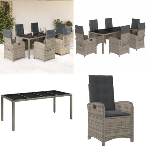 Set comedor jardín 7 pzas y cojines ratán sintético gris - Sillas de jardín - Cojines para asiento