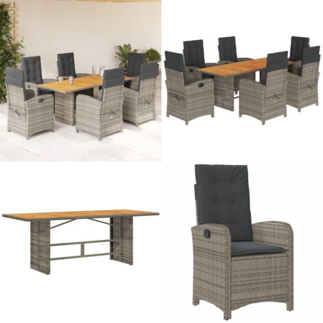 Set comedor jardín 7 pzas y cojines ratán sintético gris - Sillas de jardín - Cojines para sillas