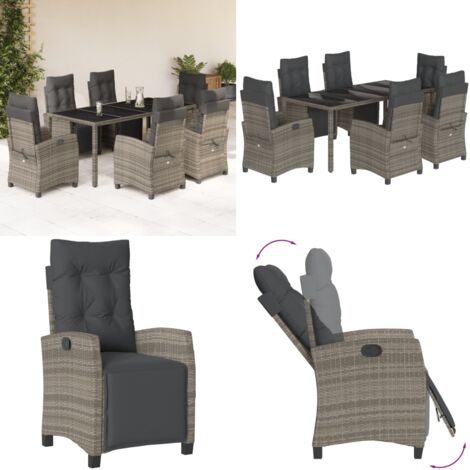 Set comedor jardín 7 pzas y cojines ratán sintético gris - Sillas de jardín - Cojines para sillas