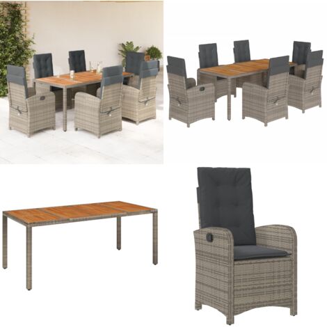 Set comedor jardín 7 pzas y cojines ratán sintético gris - Sillas de jardín - Cojines para sillas