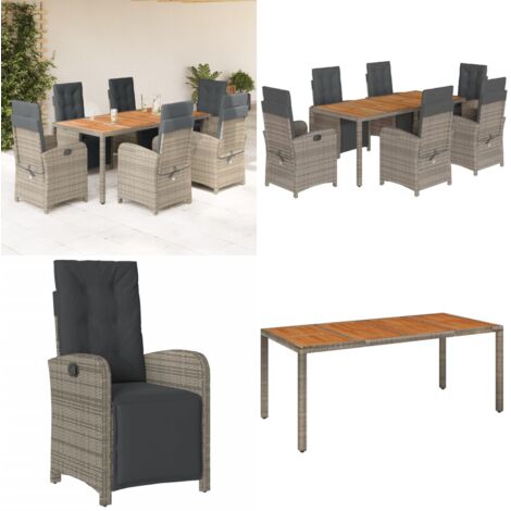 Set comedor jardín 7 pzas y cojines ratán sintético gris - Sillas de jardín - Cojines para sillas