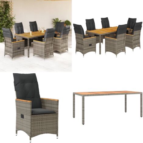 Set comedor jardín 7 pzas y cojines ratán sintético gris - Sillas de jardín - Cojines para sillas
