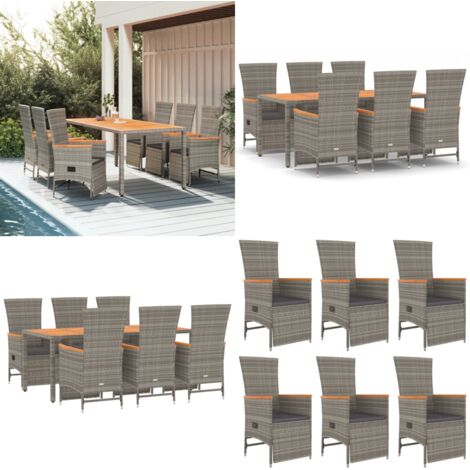 Set comedor jardín 7 pzas y cojines ratán sintético gris - Sillas de jardín - Cojines sintéticos