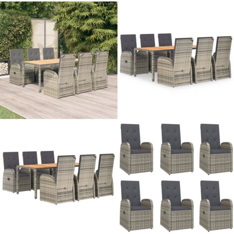 Set comedor jardín 7 pzas y cojines ratán sintético gris - Sillas de jardín - Cojines sintéticos