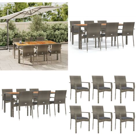 Set comedor jardín 7 pzas y cojines ratán sintético gris - Sillas de jardín - Cojines sintéticos