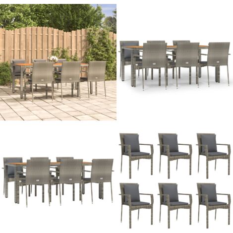 Set comedor jardín 7 pzas y cojines ratán sintético gris - Sillas de jardín - Cojines sintéticos