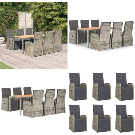 Set comedor jardín 7 pzas y cojines ratán sintético gris - Sillas de jardín - Cojines sintéticos