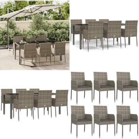 Set comedor jardín 7 pzas y cojines ratán sintético gris - Sillas de jardín - Cojines sintéticos