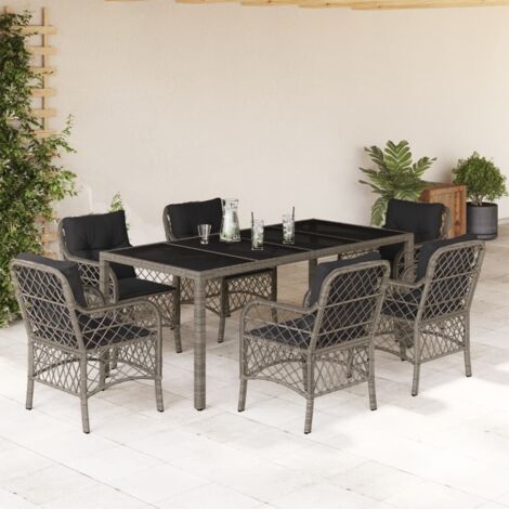 Set comedor jardín 7 pzas y cojines ratán sintético gris vidaXL