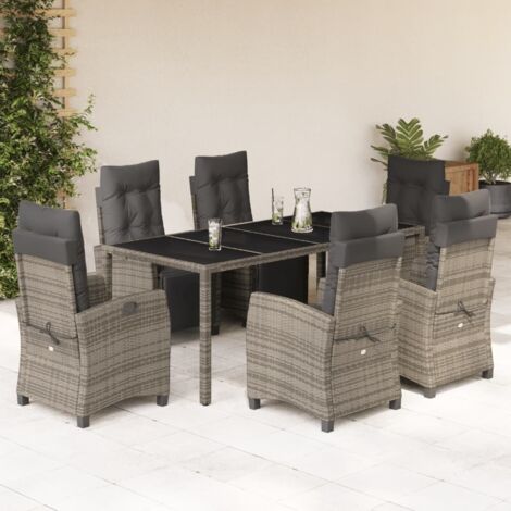 Set comedor jardín 7 pzas y cojines ratán sintético gris vidaXL
