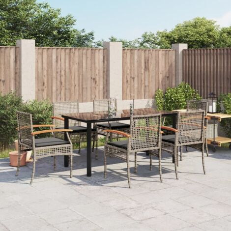 Set comedor jardín 7 pzas y cojines ratán sintético gris vidaXL
