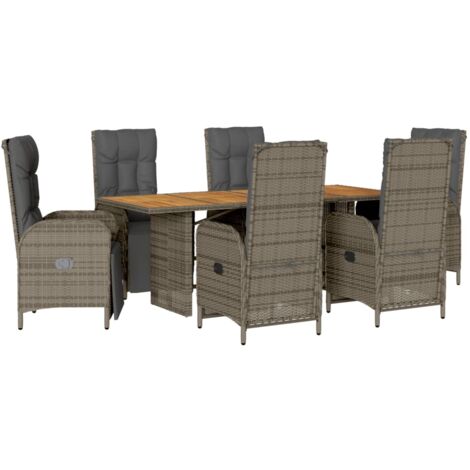 Set comedor jardín 7 pzas y cojines ratán sintético gris vidaXL