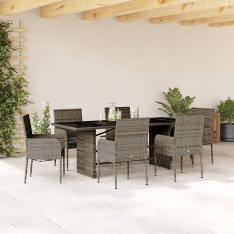Set comedor jardín 7 pzas y cojines ratán sintético gris vidaXL