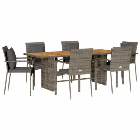 Set comedor jardín 7 pzas y cojines ratán sintético gris vidaXL