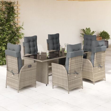 Set comedor jardín 7 pzas y cojines ratán sintético gris vidaXL