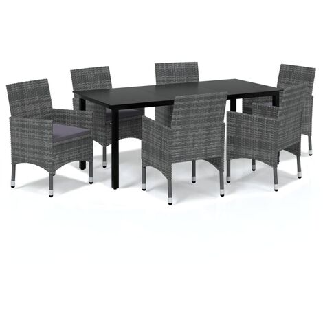 Set comedor jardín 7 pzas y cojines ratán sintético gris vidaXL