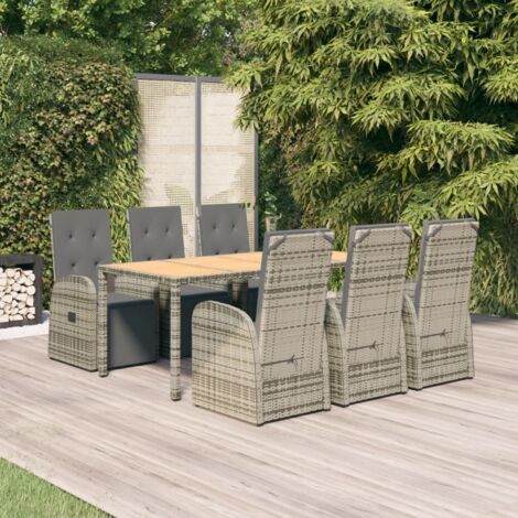 Set comedor jardín 7 pzas y cojines ratán sintético gris vidaXL