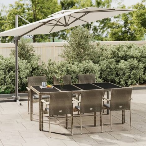 Set comedor jardín 7 pzas y cojines ratán sintético gris vidaXL