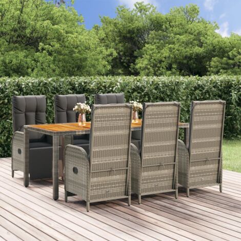Set comedor jardín 7 pzas y cojines ratán sintético gris vidaXL