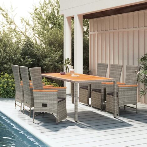 Set comedor jardín 7 pzas y cojines ratán sintético gris vidaXL