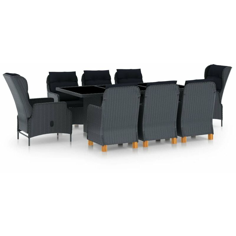 

Set comedor jardin 9 piezas cojines ratan sintetico gris oscuro
