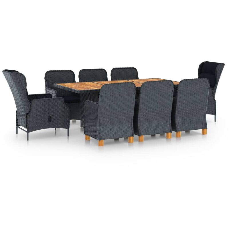 

Set comedor jardín 9 piezas cojines ratán sintético gris oscuro