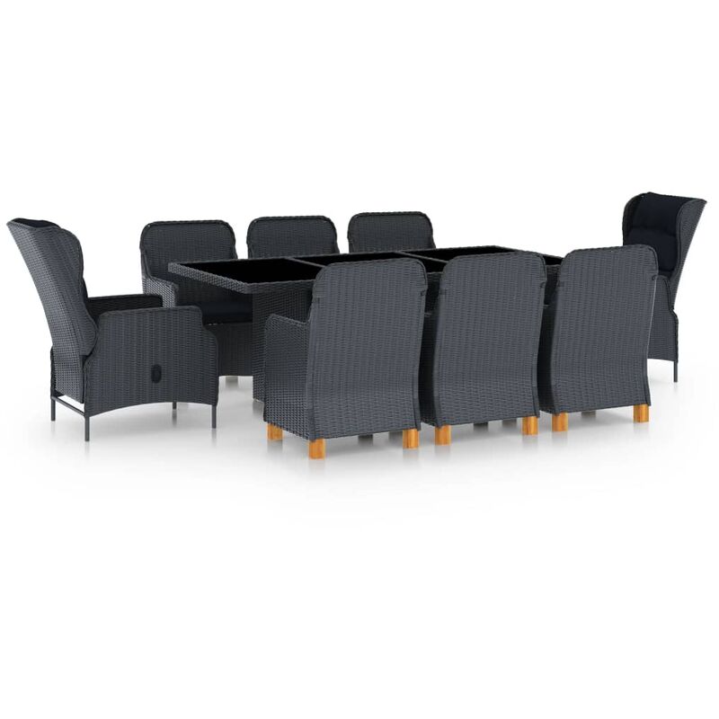 

Set comedor jardín 9 piezas cojines ratán sintético gris oscuro