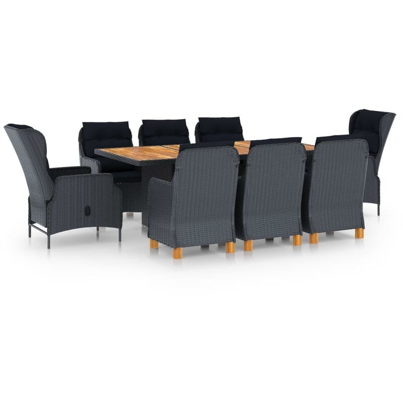 

Set comedor jardín 9 piezas cojines ratán sintético gris oscuro