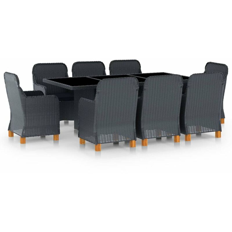 

Set comedor jardin 9 pzas cojines ratan sintetico gris oscuro