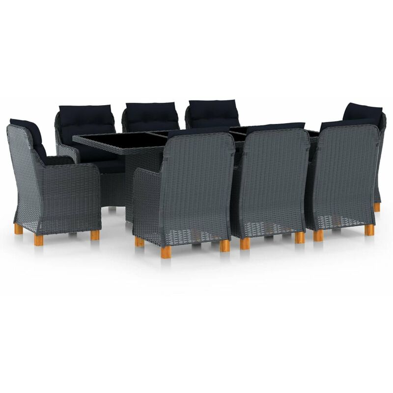 

Set comedor jardin 9 pzas cojines ratan sintetico gris oscuro