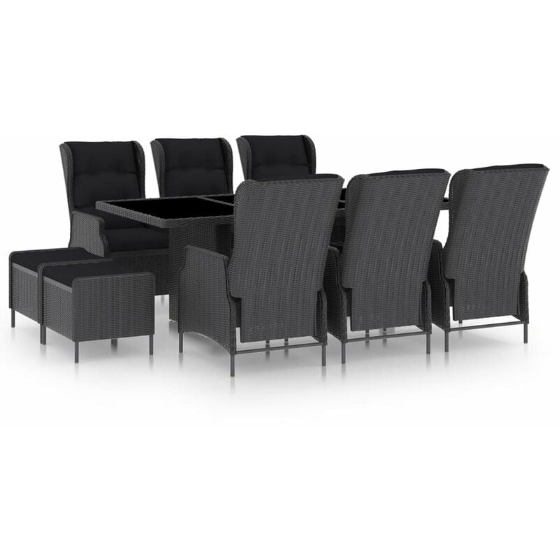 

Set comedor jardin 9 pzas cojines ratan sintetico gris oscuro