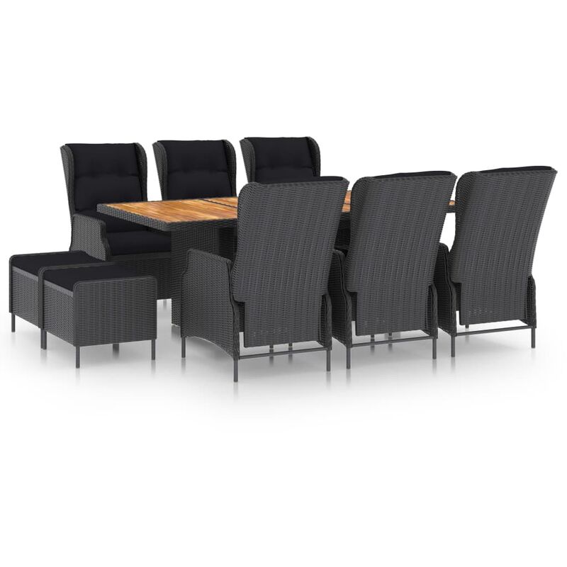 

Set comedor jardín 9 pzas cojines ratán sintético gris oscuro