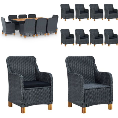 Set comedor jardín 9 pzas cojines ratán sintético gris oscuro - Sillas de jardín - Cojines para jardín