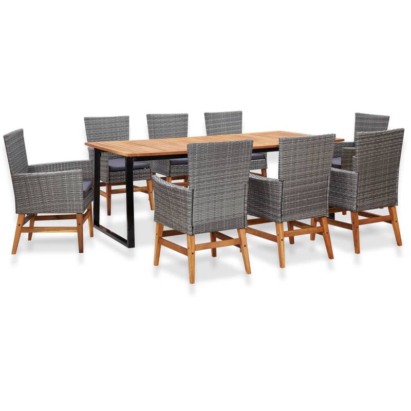 

Set comedor jardín 9 pzas ratán sintético y madera acacia gris