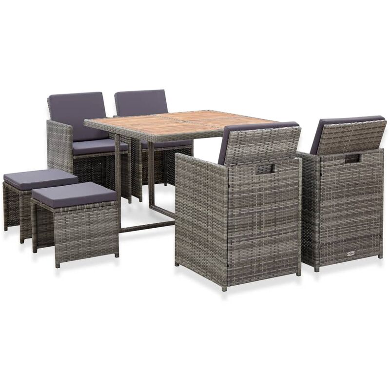 

Set comedor jardín 9 pzas ratán sintético y madera acacia gris