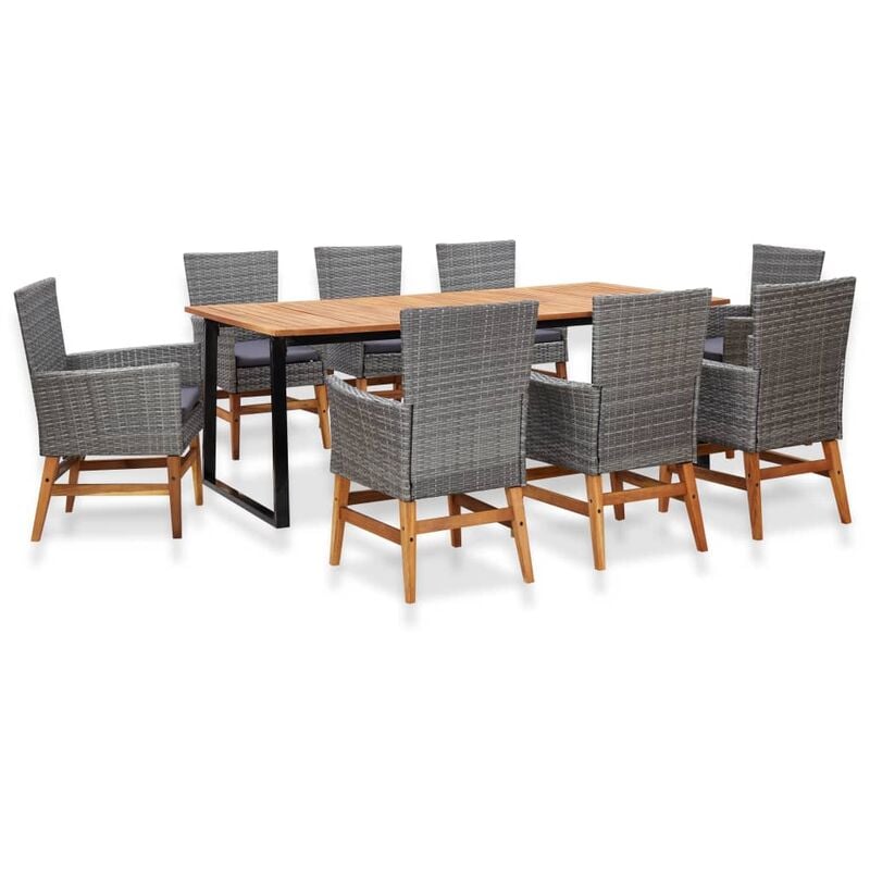 

Set comedor jardín 9 pzas ratán sintético y madera acacia gris - Gris - Vidaxl