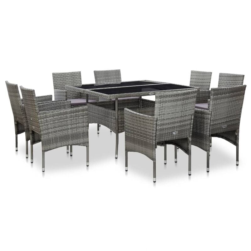 

Set Comedor Jardín 9 Piezas Ratán Sintético y Vidrio Gris - Gris - Vidaxl