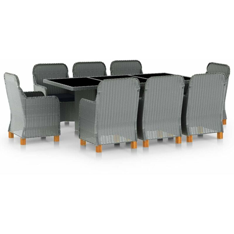 

Set comedor jardin 9 pzas y cojines ratan sintetico gris claro