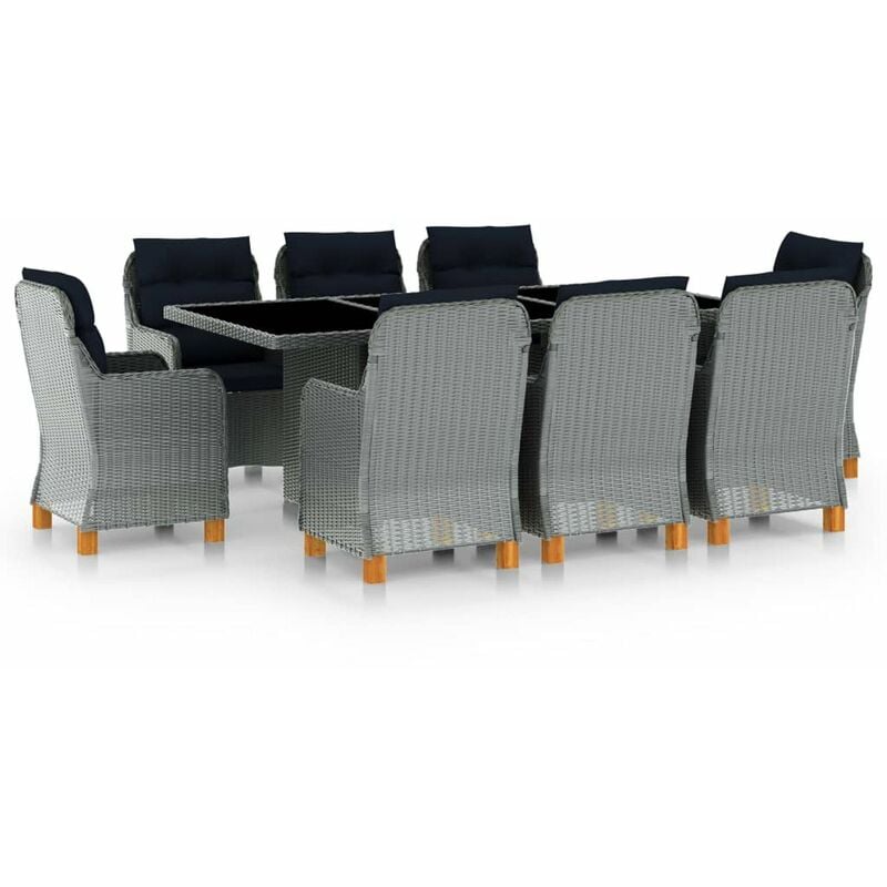 

Set comedor jardin 9 pzas y cojines ratan sintetico gris claro
