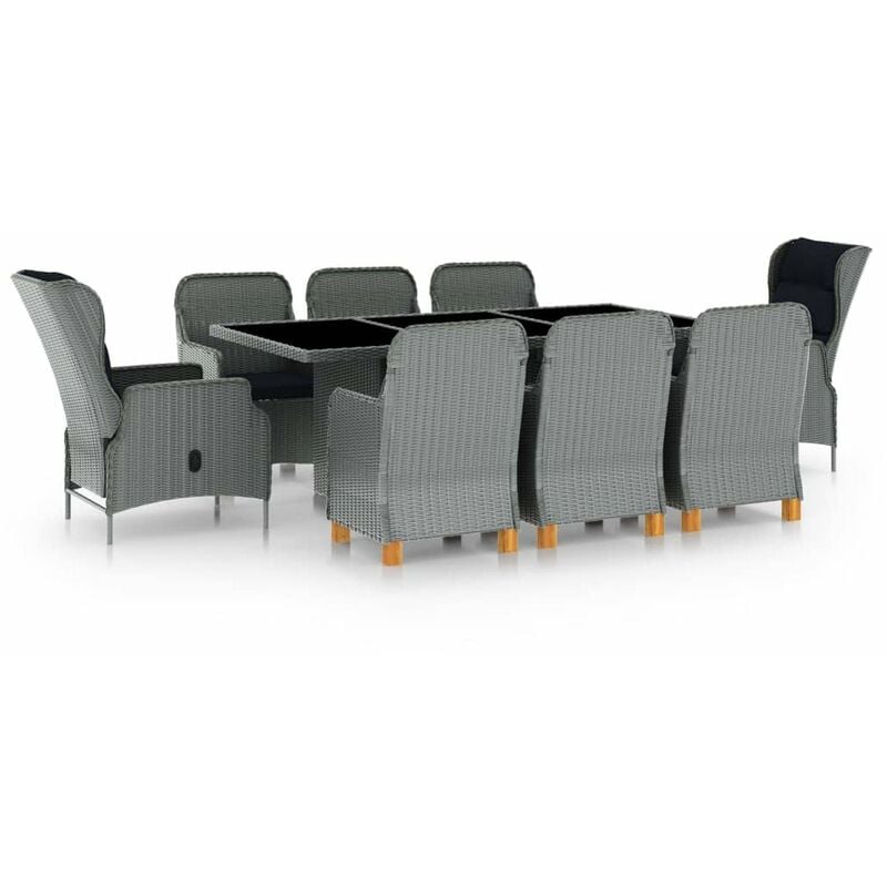 

Set comedor jardin 9 pzas y cojines ratan sintetico gris claro