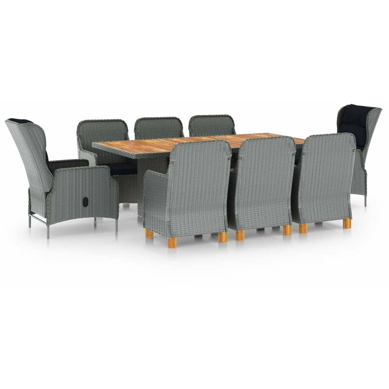 

Set comedor jardin 9 pzas y cojines ratan sintetico gris claro