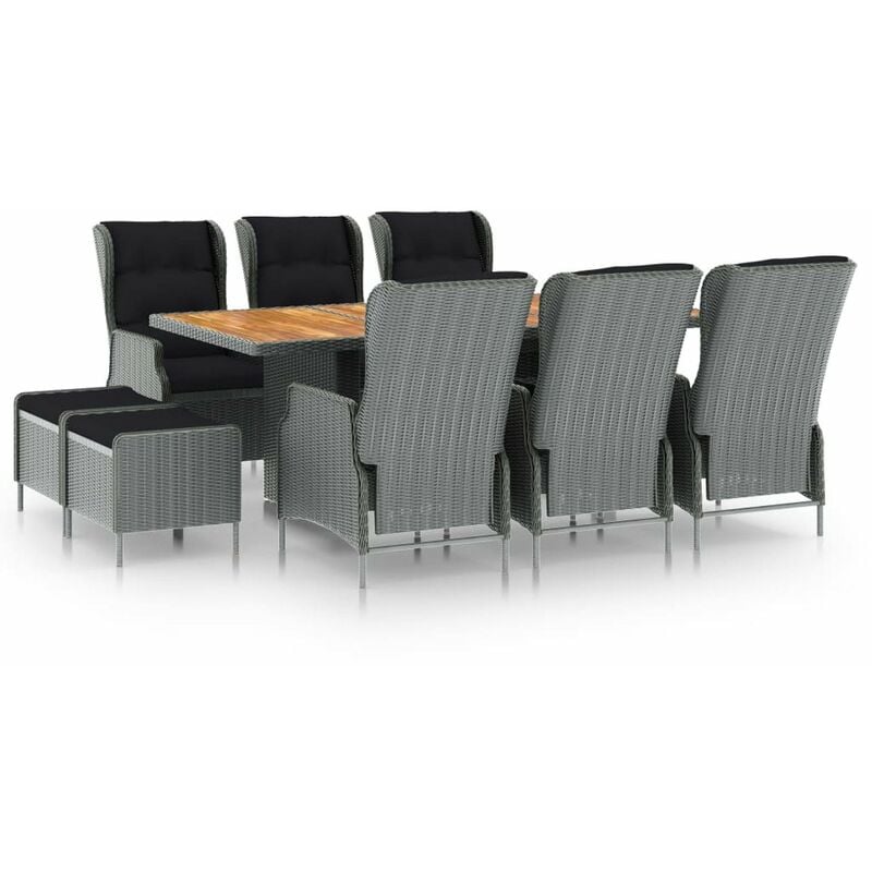 

Set comedor jardin 9 pzas y cojines ratan sintetico gris claro