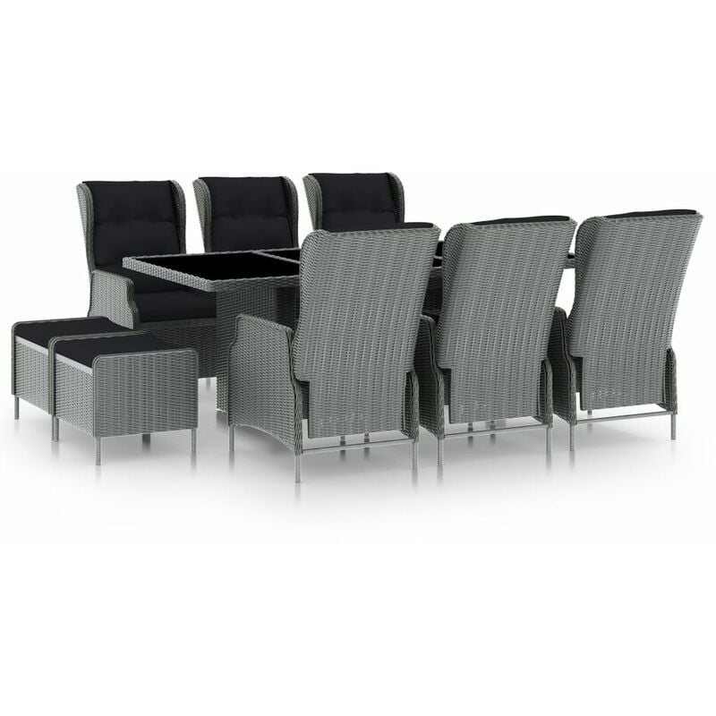 

Set comedor jardín 9 pzas y cojines ratán sintético gris claro