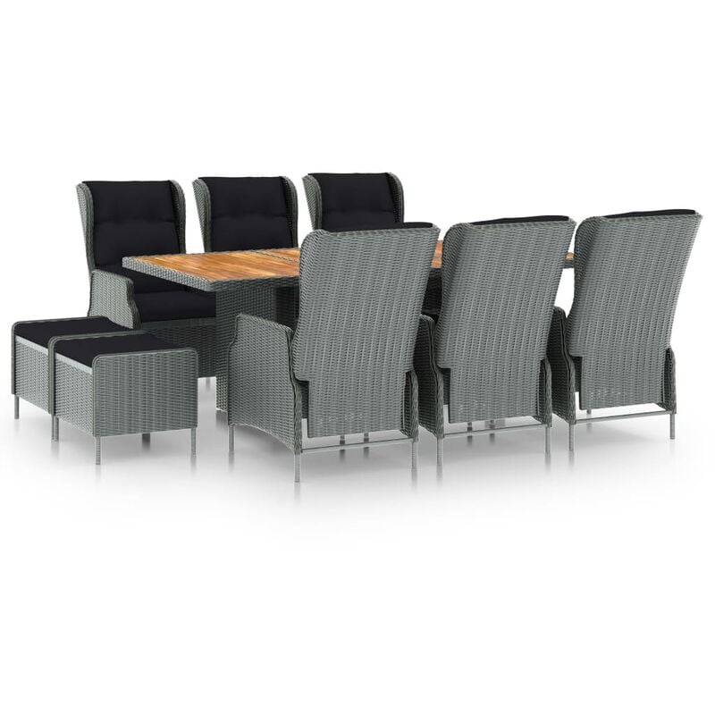 

Set comedor jardín 9 pzas y cojines ratán sintético gris claro