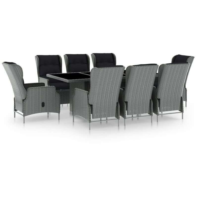 

Set comedor jardín 9 pzas y cojines ratán sintético gris claro