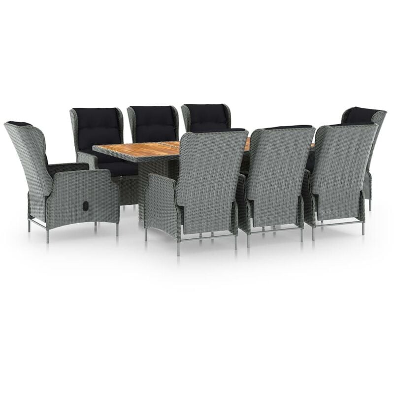 

Set comedor jardín 9 pzas y cojines ratán sintético gris claro