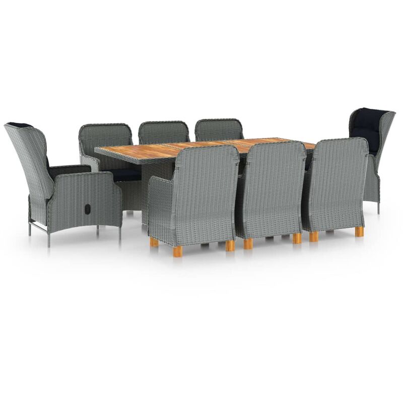 

Set comedor jardín 9 pzas y cojines ratán sintético gris claro